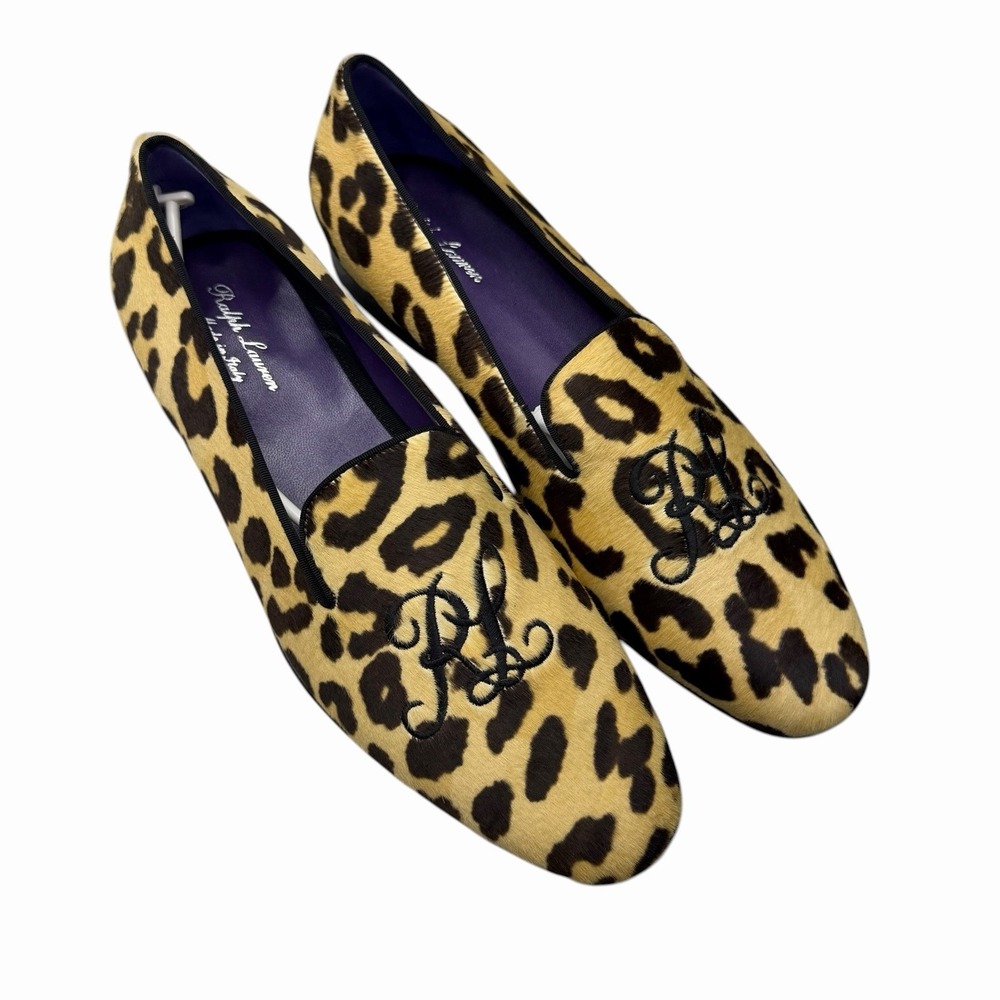 Ralph Lauren Purple Label NEW 11.5 D Calf Hair RL Script Alonzo Leopard Slippers
